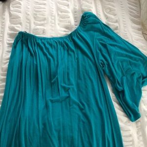 One shoulder cerulean blue shift dress